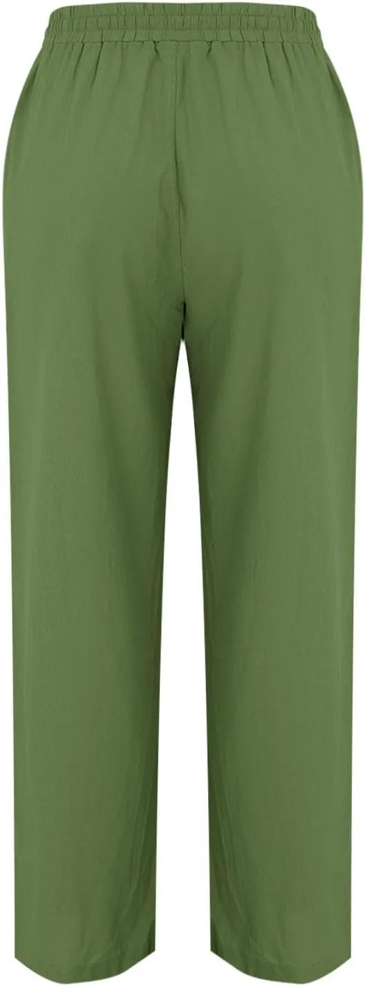 2025 Linen Pants Women Summer Beach Lounge Palazzo Trousers Loose Elastic Plus Size Drawstring with Pockets Pants