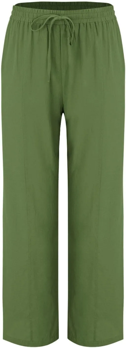 2025 Linen Pants Women Summer Beach Lounge Palazzo Trousers Loose Elastic Plus Size Drawstring with Pockets Pants