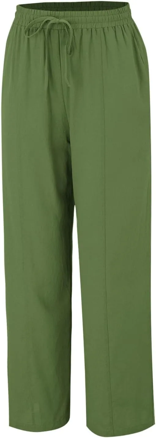 2025 Linen Pants Women Summer Beach Lounge Palazzo Trousers Loose Elastic Plus Size Drawstring with Pockets Pants