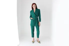 80s Bespoke Handmade Asymmetric Wool Pant Suit