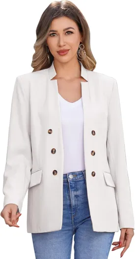ABAFIP Women's Casual Blazer Suit Jacket Long Sleeve Stand Collar Button Down Work Office Coat Outwear
