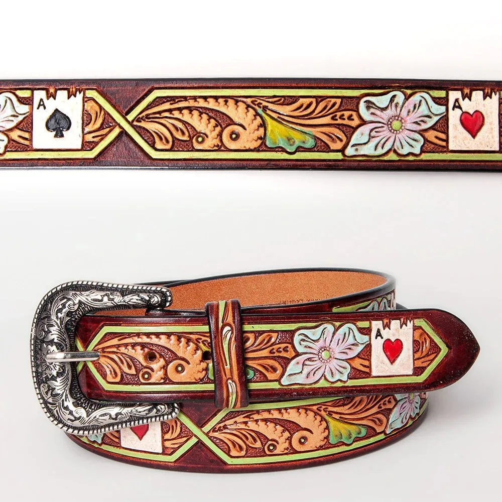 Ace Up Your Sleeve Hand Tooled Leather Belt