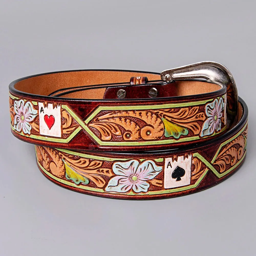 Ace Up Your Sleeve Hand Tooled Leather Belt