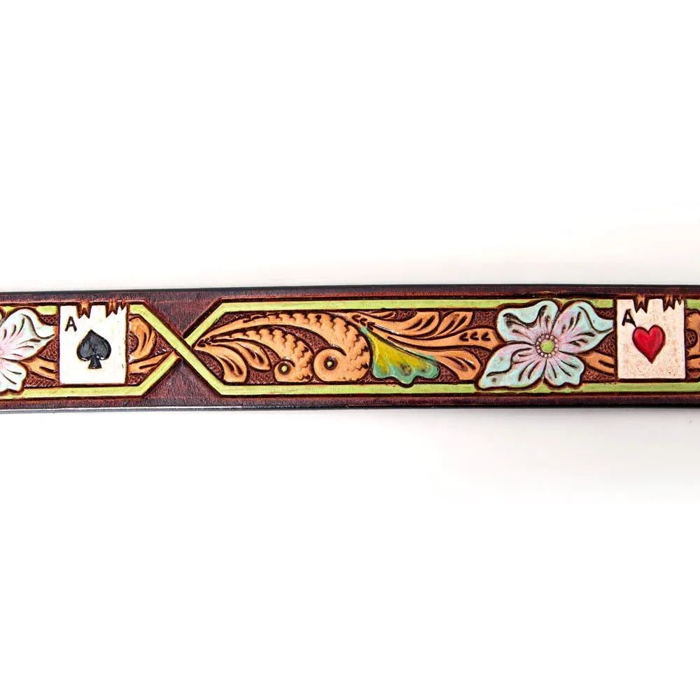 Ace Up Your Sleeve Hand Tooled Leather Belt