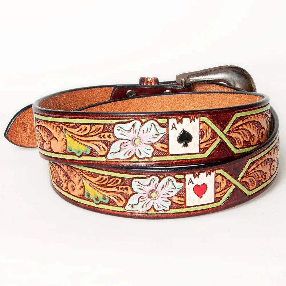 Ace Up Your Sleeve Hand Tooled Leather Belt