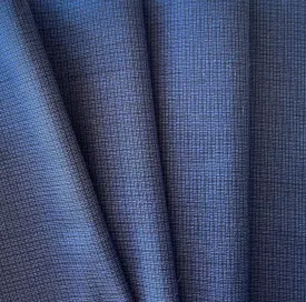 Betto Navy Basketweave Check Wool & Cotton Blend Suiting (Made in Italy)