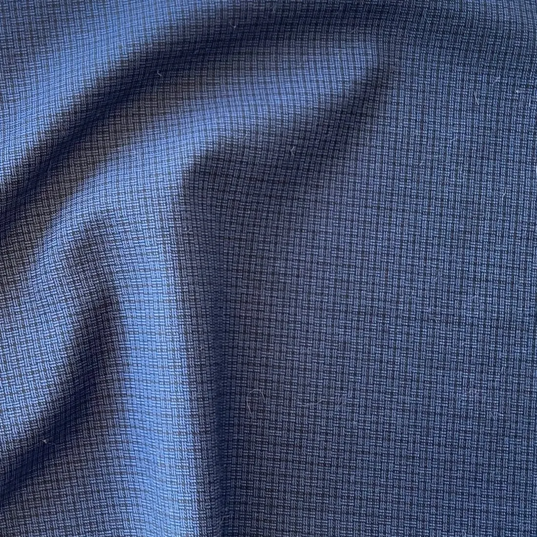 Betto Navy Basketweave Check Wool & Cotton Blend Suiting (Made in Italy)