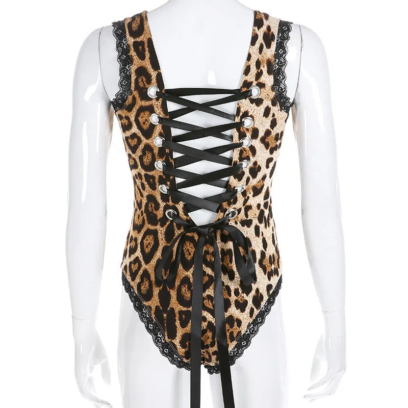 Black Lace Leopard Pint One-piece  Swimsuit