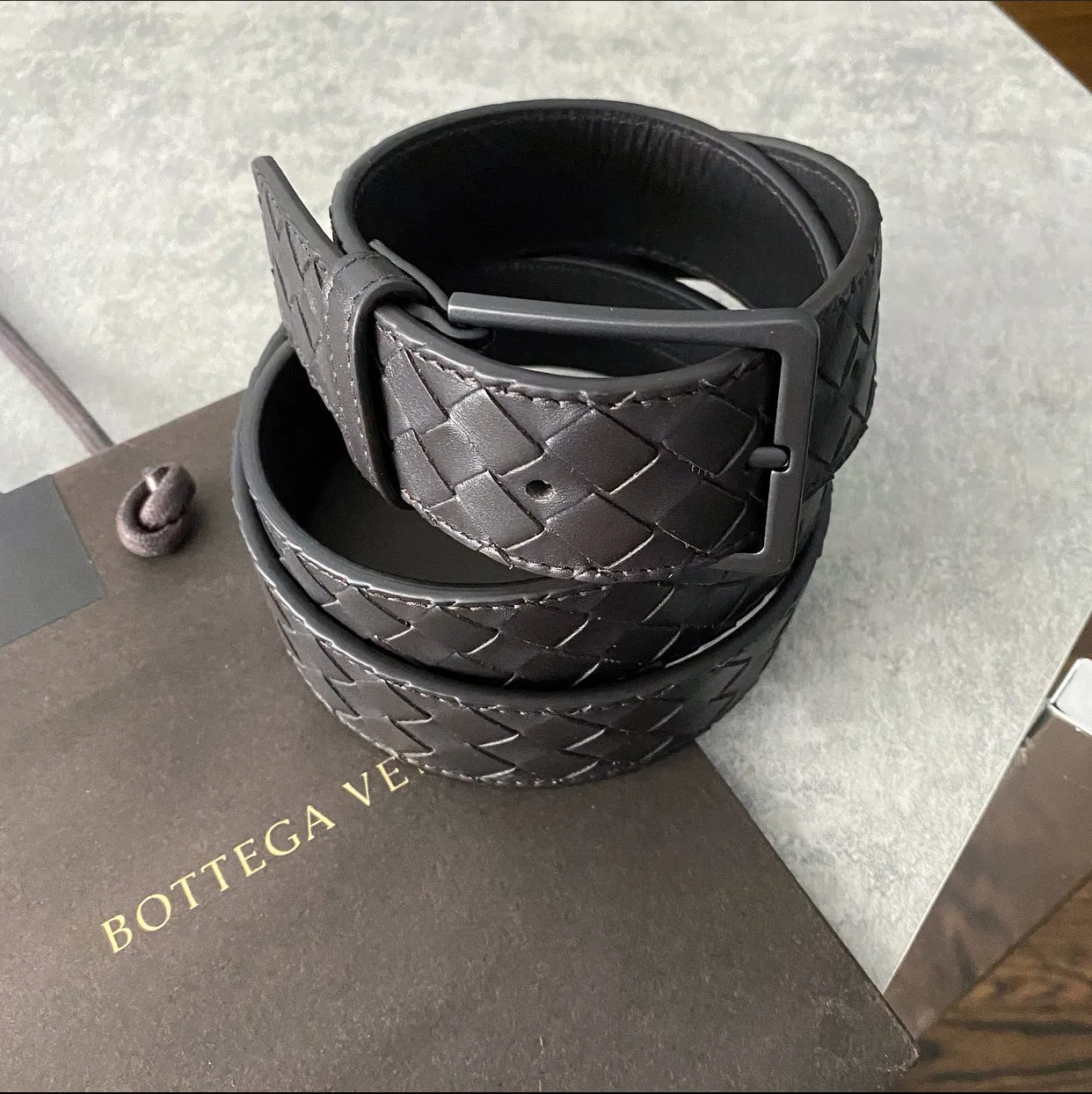 Bottega Dark Brown Intrecciato Leather Woven Belt - 100/40