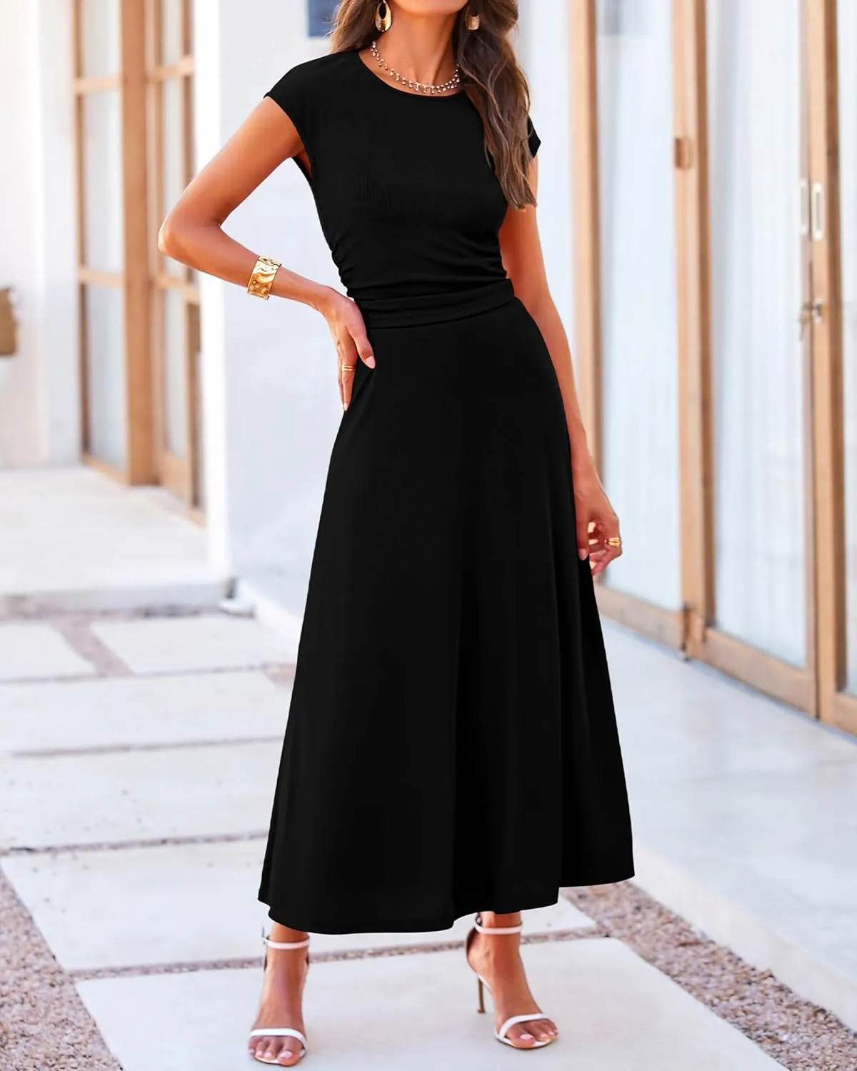 BTFBM Women Two Piece Skirt Set Summer 2025 Casual Vacation Crew Neck Short Sleeve Cropped Top Elastic Waist Midi Skirts