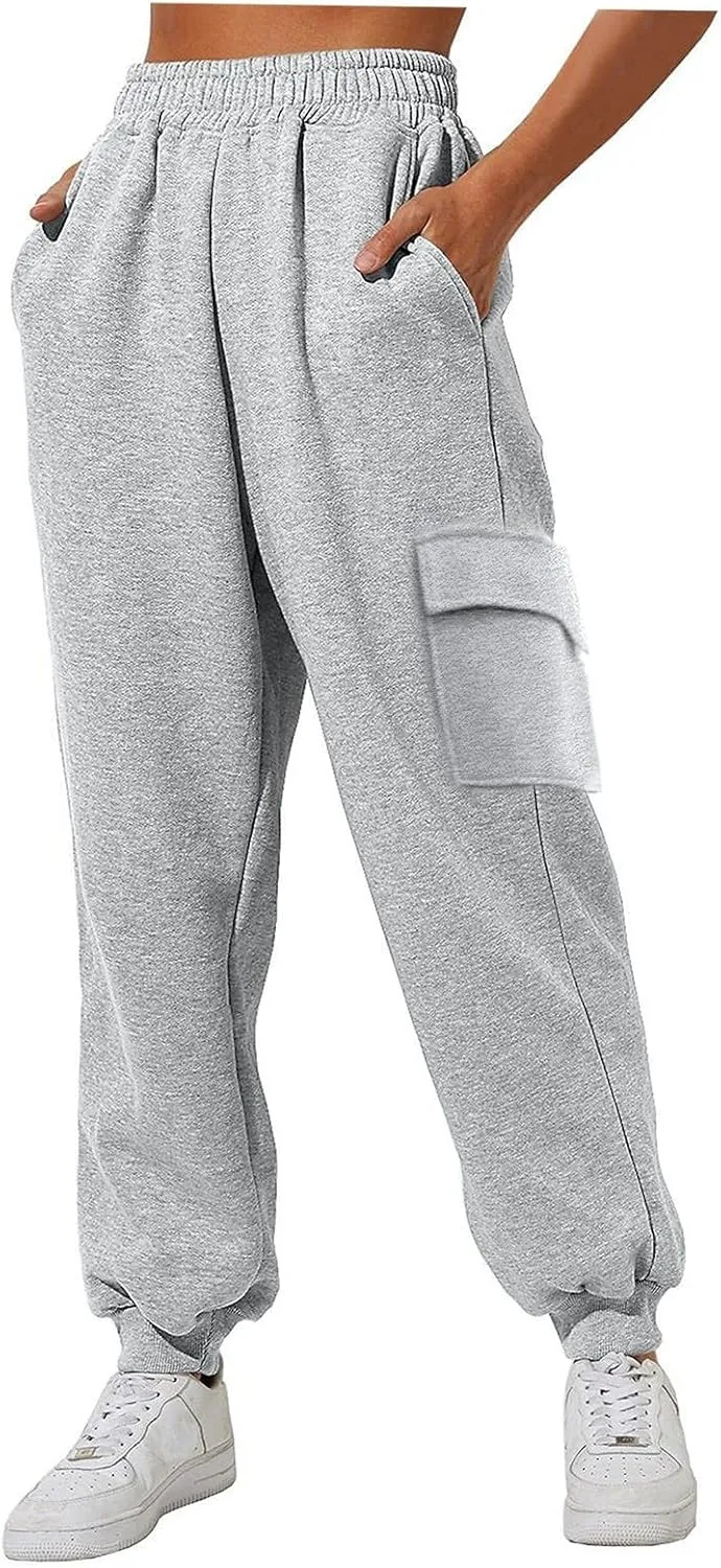 CRNTCEM Womens High Waist Fleece Lined Joggers Winter Warm Cinch Bottom Sweatpants Straight Athletic Workout Thermal Pants