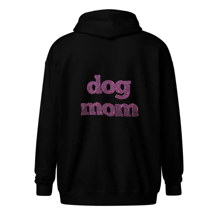 Dog Mom Crystal Zippered Hoodie | Crystal Design on Back