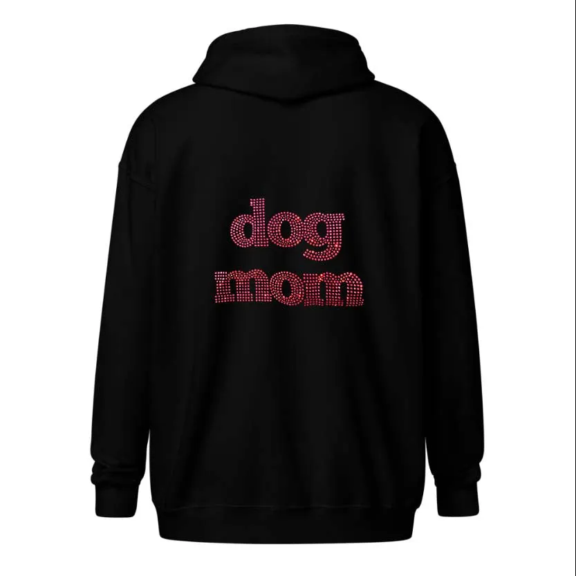 Dog Mom Crystal Zippered Hoodie | Crystal Design on Back