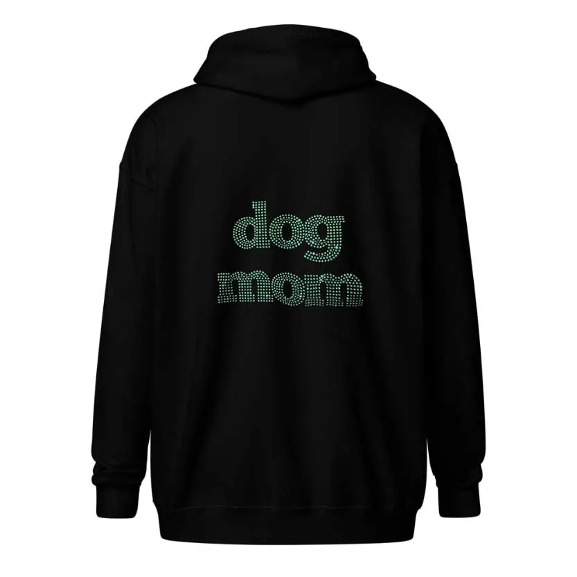 Dog Mom Crystal Zippered Hoodie | Crystal Design on Back