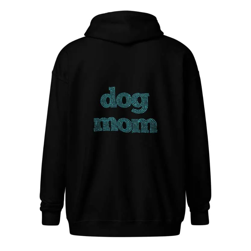 Dog Mom Crystal Zippered Hoodie | Crystal Design on Back