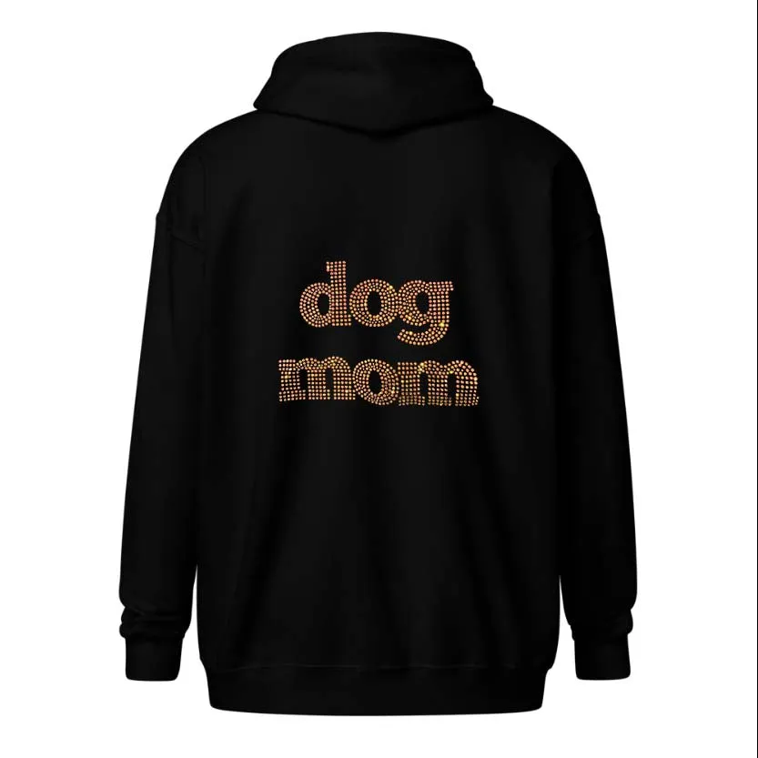 Dog Mom Crystal Zippered Hoodie | Crystal Design on Back