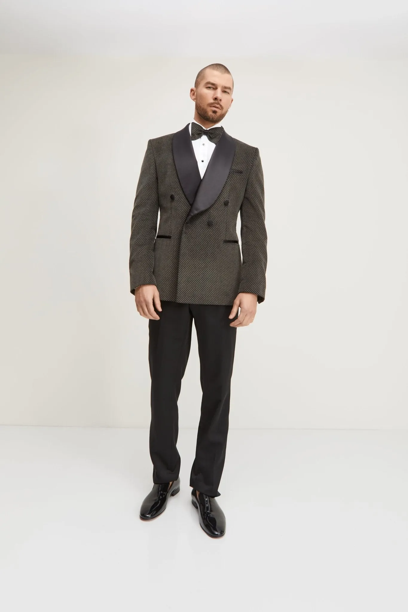 Double Breasted Italian Velvet Tuxedo Jacket - Carbon Black