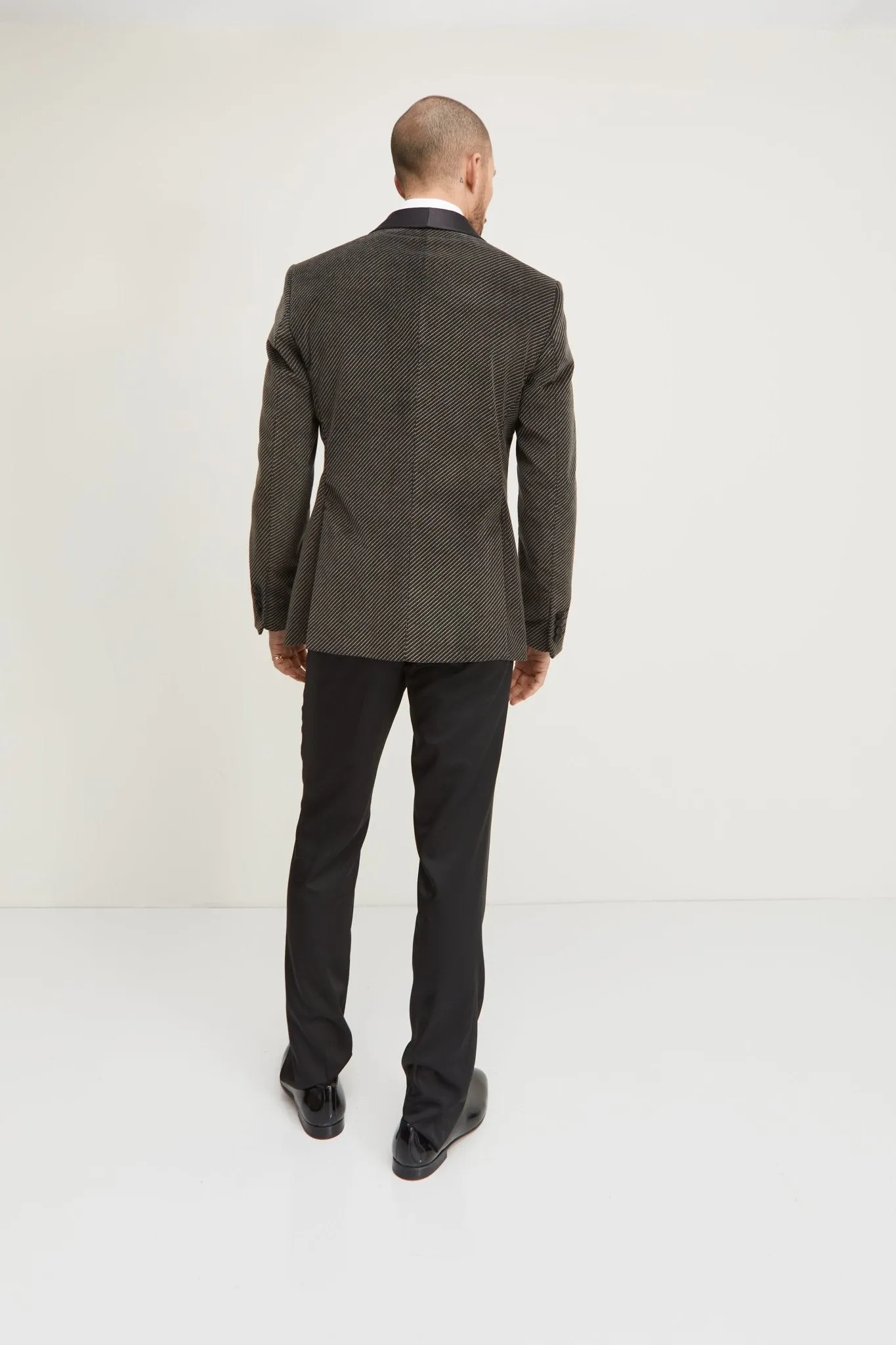 Double Breasted Italian Velvet Tuxedo Jacket - Carbon Black
