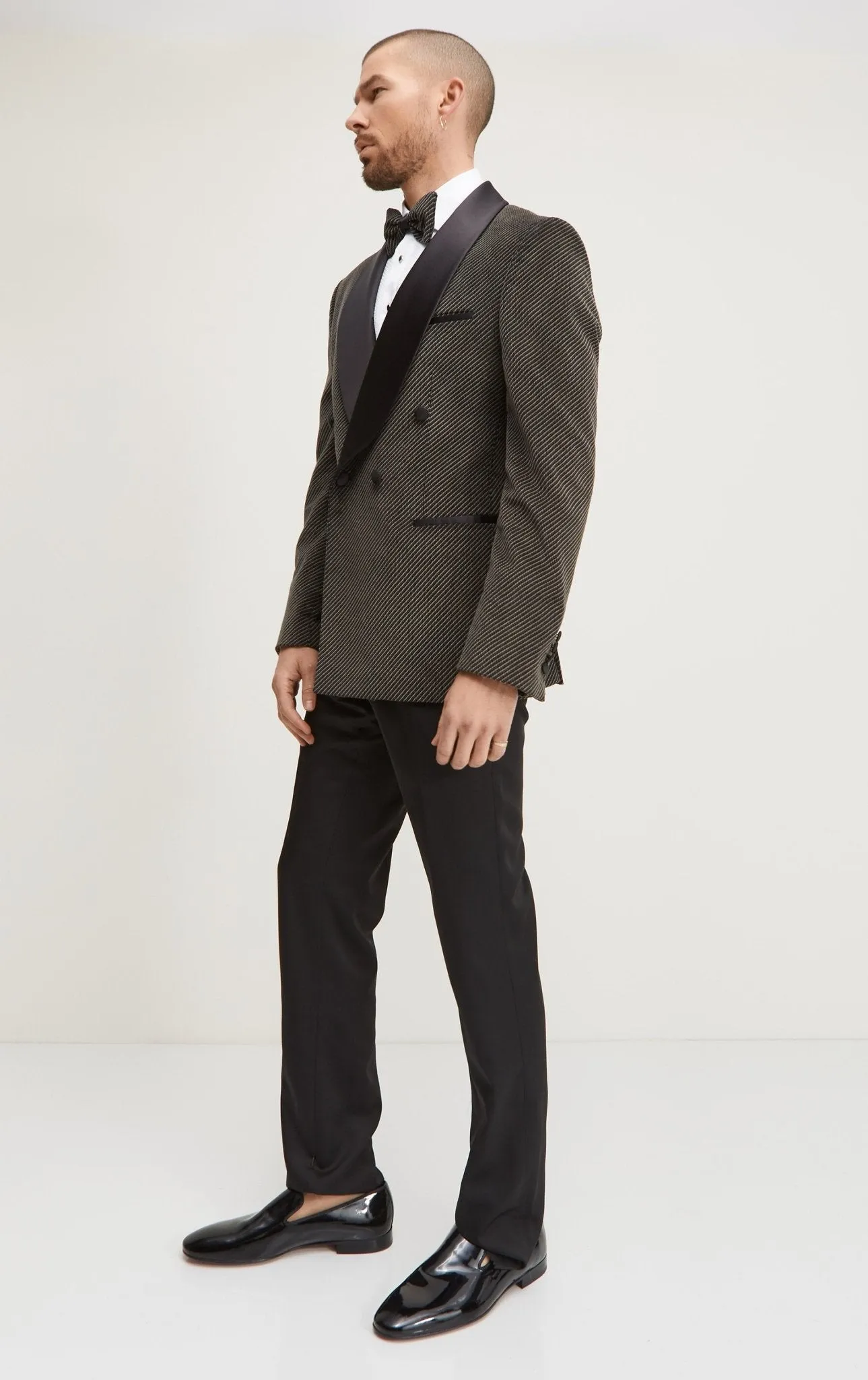 Double Breasted Italian Velvet Tuxedo Jacket - Carbon Black
