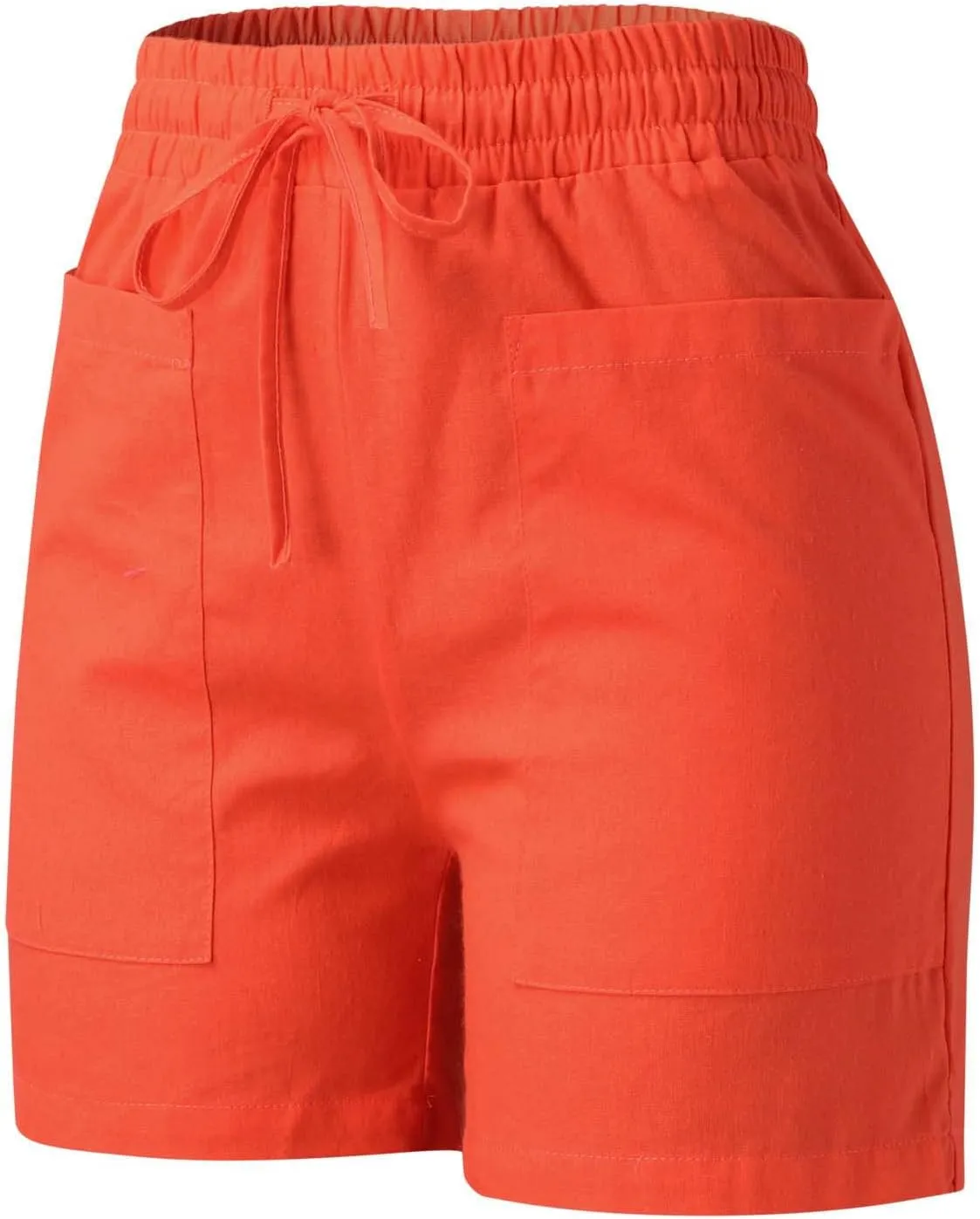 Elastic Waist Casual Shorts for Women Comfy High Waisted Drawstring Summer Solid Color Beach Shorts with Pockets