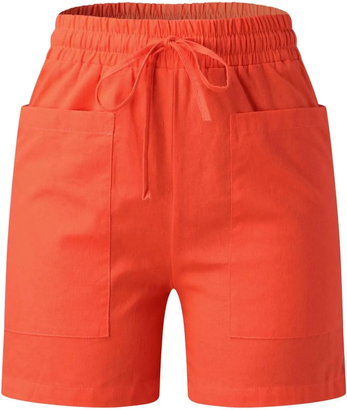 Elastic Waist Casual Shorts for Women Comfy High Waisted Drawstring Summer Solid Color Beach Shorts with Pockets