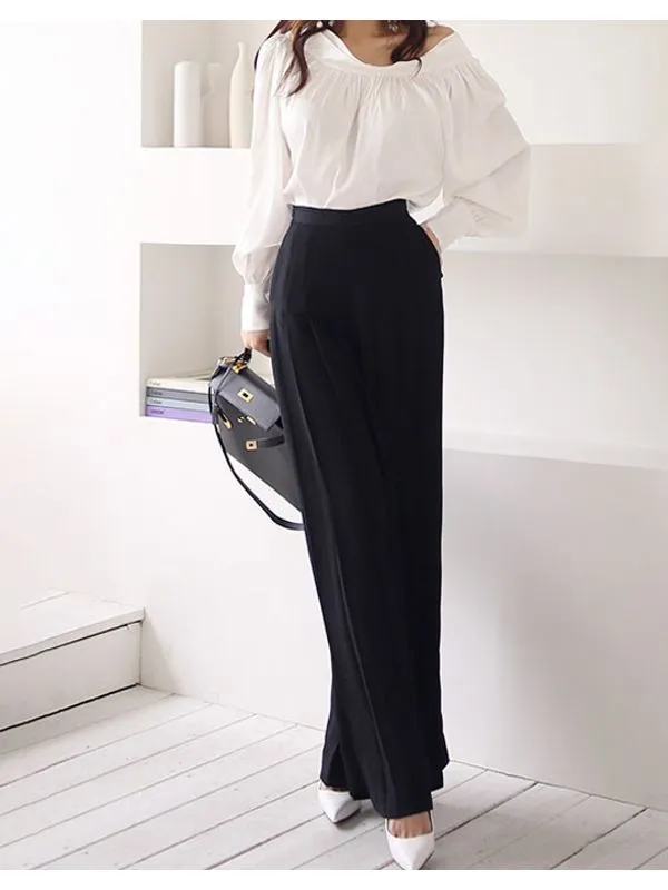 Fashion Off Shoulder Top And Flare Pants Solid 2 Pieces Sets- Ships in24 Hrs