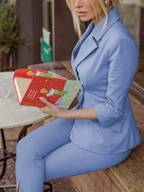 Formal Style Blazer Coat And Pants Light Blue Suit Set - Ships in 24 Hrs
