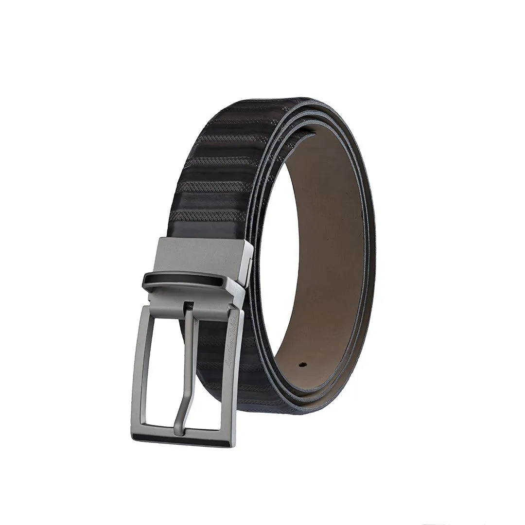 Italian VT Stripe | Genuine Leather Wallet and Belt Gift Set | Wallet and Belt Combo | Plus Size Mens Belts | Colour: Grey