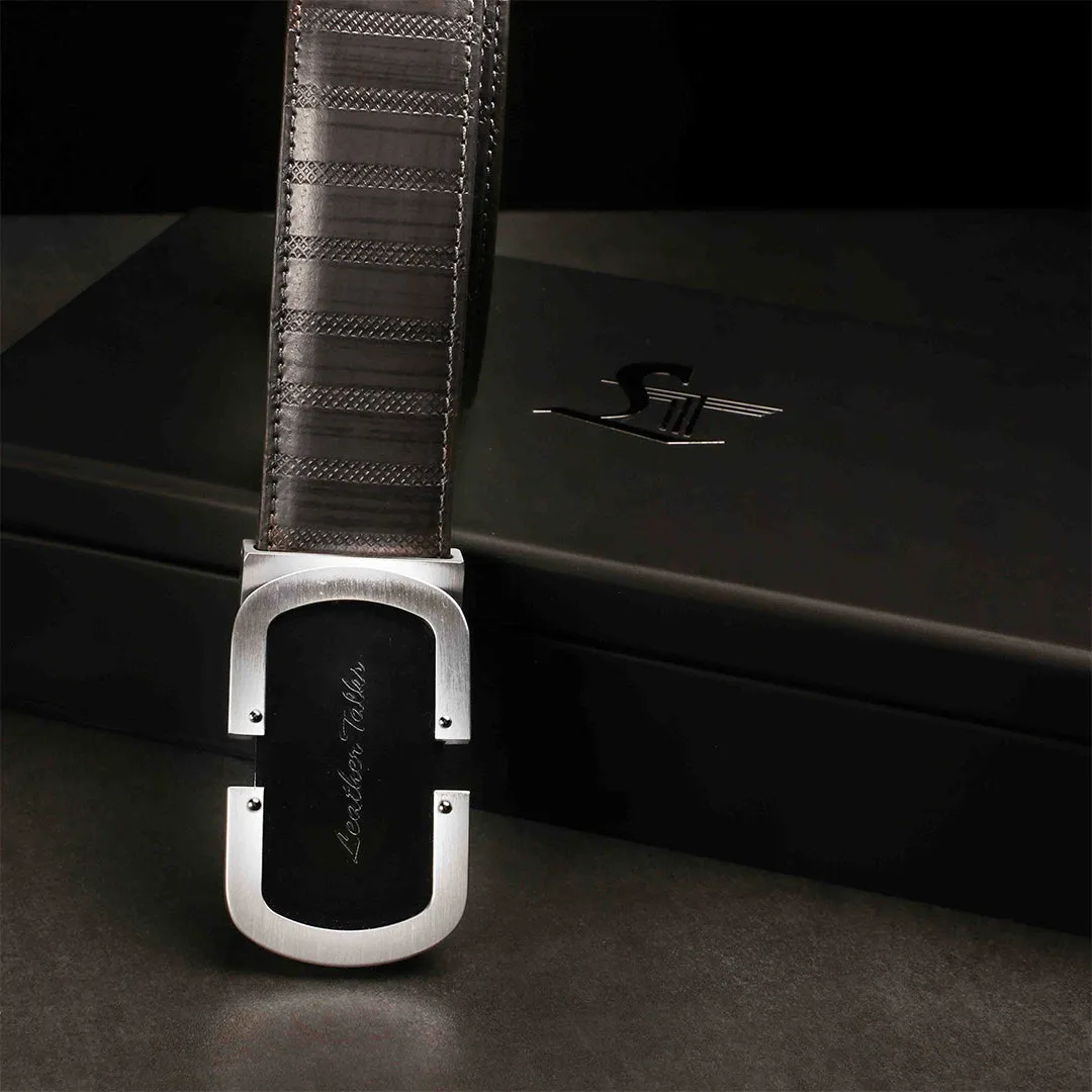Italian VT Stripe | Genuine Leather Wallet and Belt Gift Set | Wallet and Belt Combo | Plus Size Mens Belts | Colour: Grey