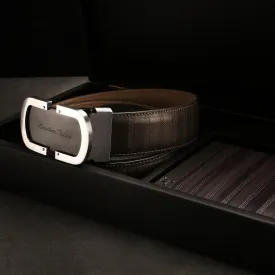 Italian VT Stripe | Genuine Leather Wallet and Belt Gift Set | Wallet and Belt Combo | Plus Size Mens Belts | Colour: Grey