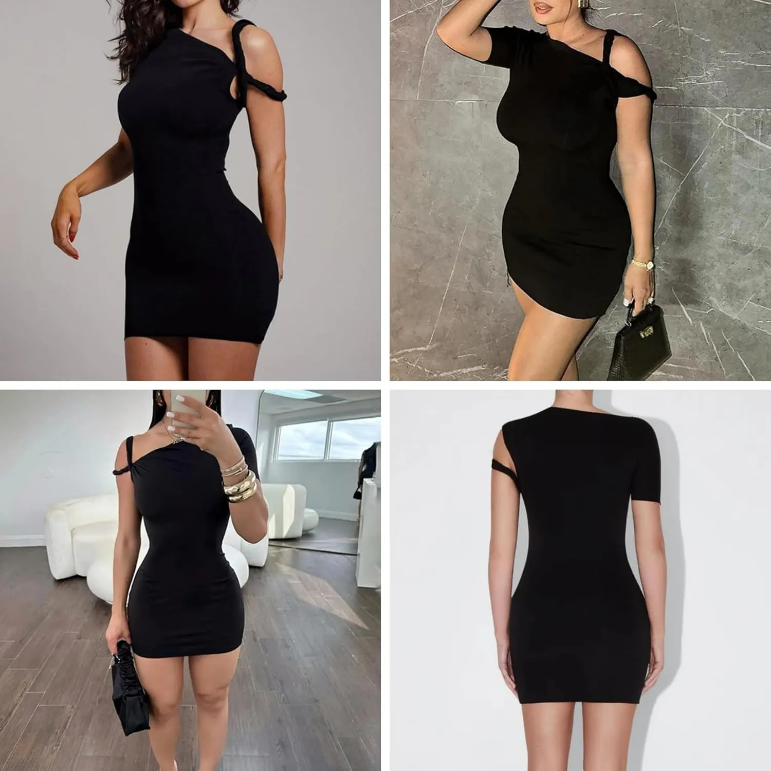 JUMISEE Women's Asymmetrical Twist Knot Mini Dress Sexy One Shoulder Ruched Bodycon Short Dress Slim Fit Party Dresses