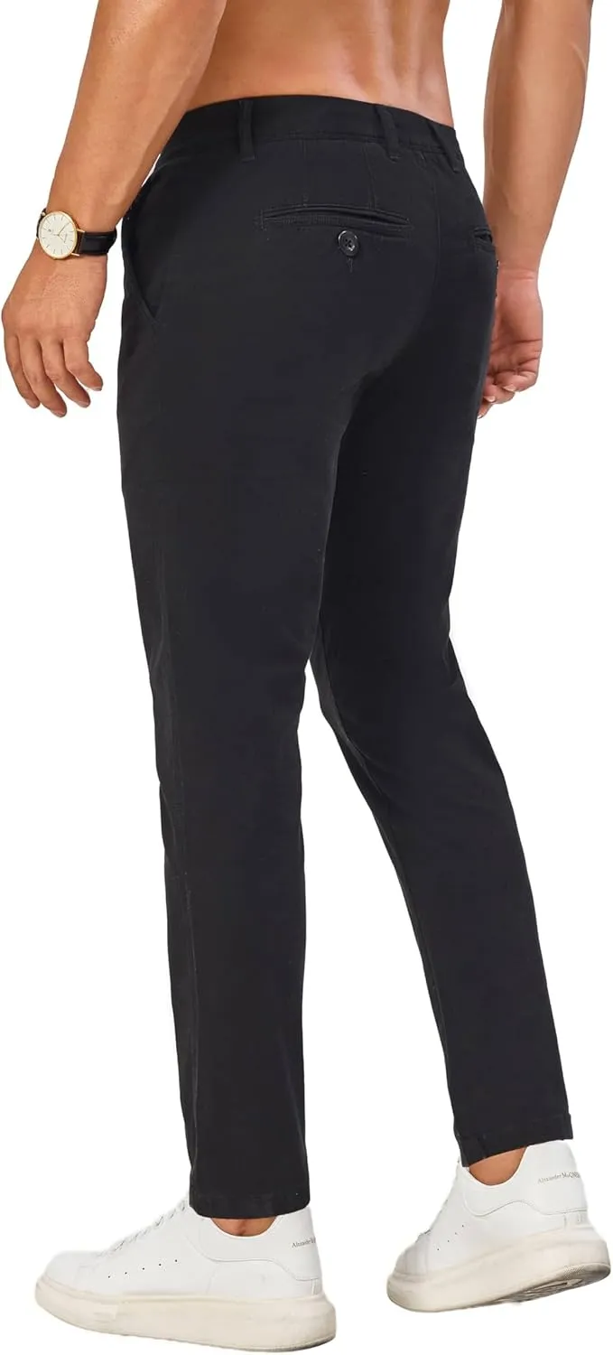 Khaki Pants for Short Men 27" Straight Slim Fit Mens Dress Chinos Pants Stretch Smart Casual Trousers