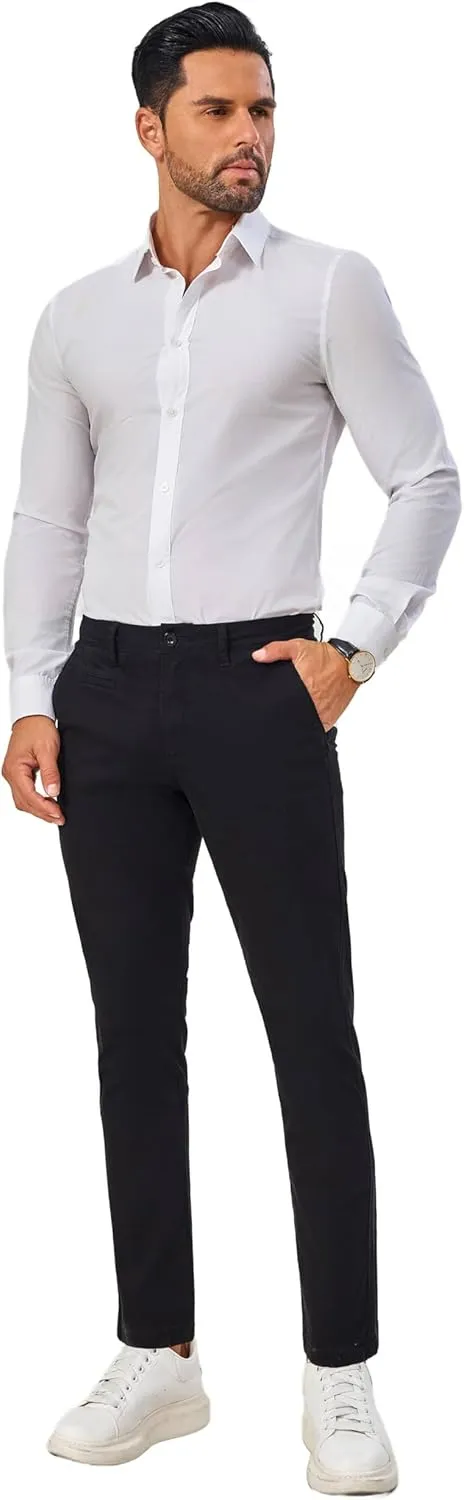 Khaki Pants for Short Men 27" Straight Slim Fit Mens Dress Chinos Pants Stretch Smart Casual Trousers