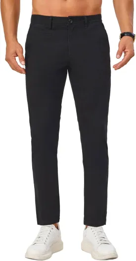 Khaki Pants for Short Men 27" Straight Slim Fit Mens Dress Chinos Pants Stretch Smart Casual Trousers