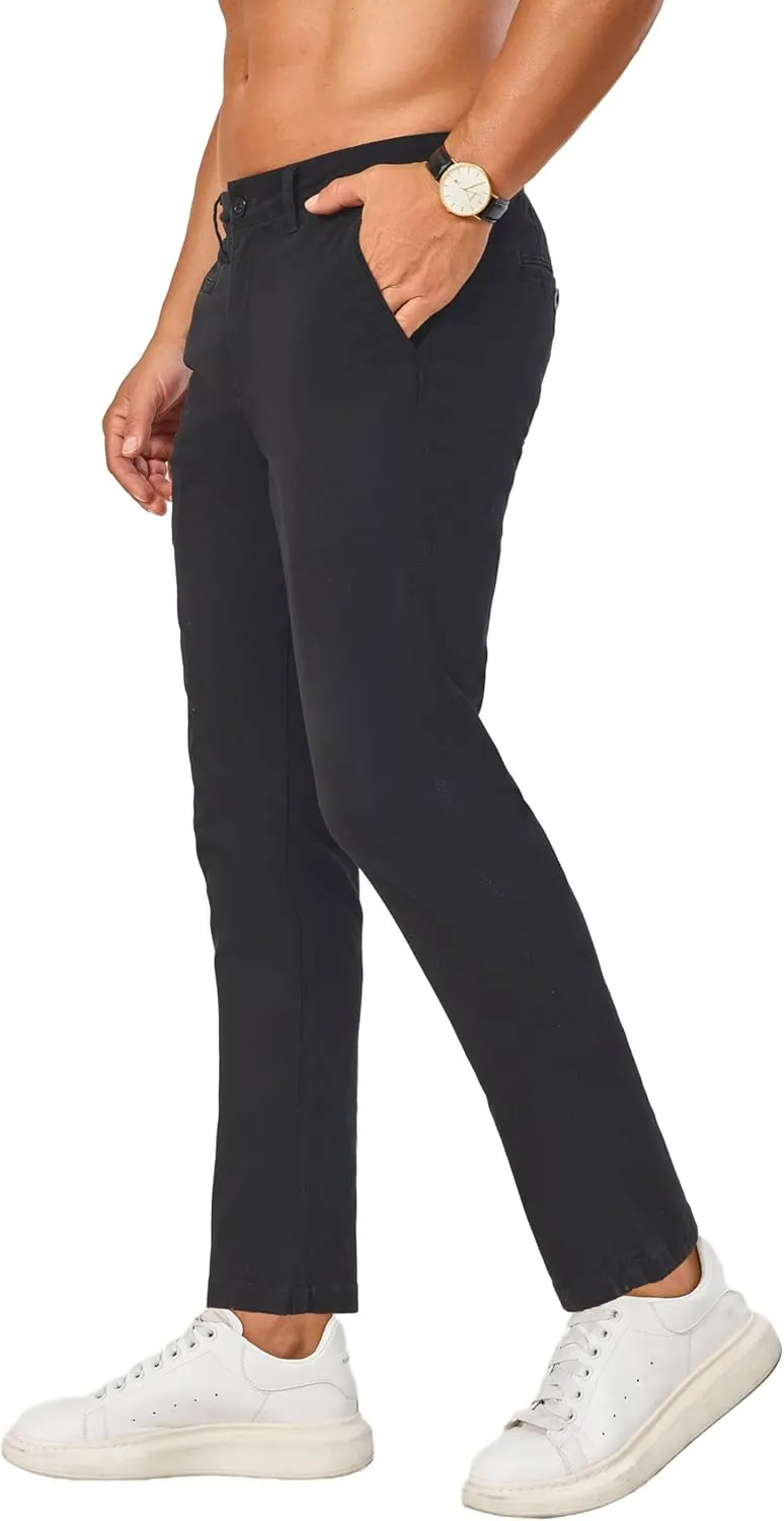 Khaki Pants for Short Men 27" Straight Slim Fit Mens Dress Chinos Pants Stretch Smart Casual Trousers