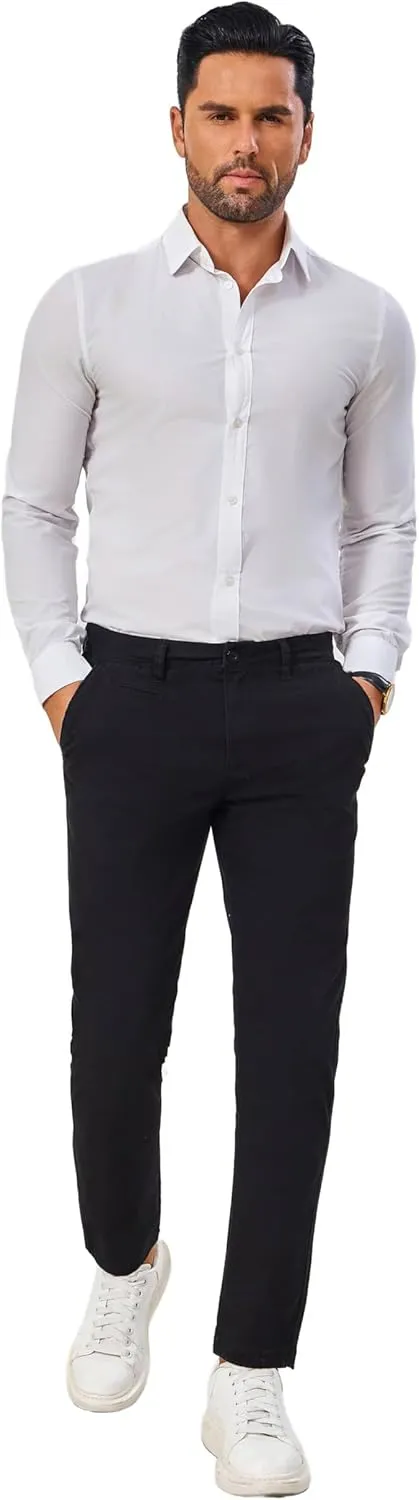 Khaki Pants for Short Men 27" Straight Slim Fit Mens Dress Chinos Pants Stretch Smart Casual Trousers