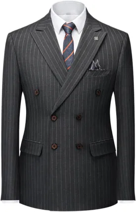 Kromoc Men's Stripe Suit Blazer Double Breasted Buttons Peak Lapel Formal Casual Dinner