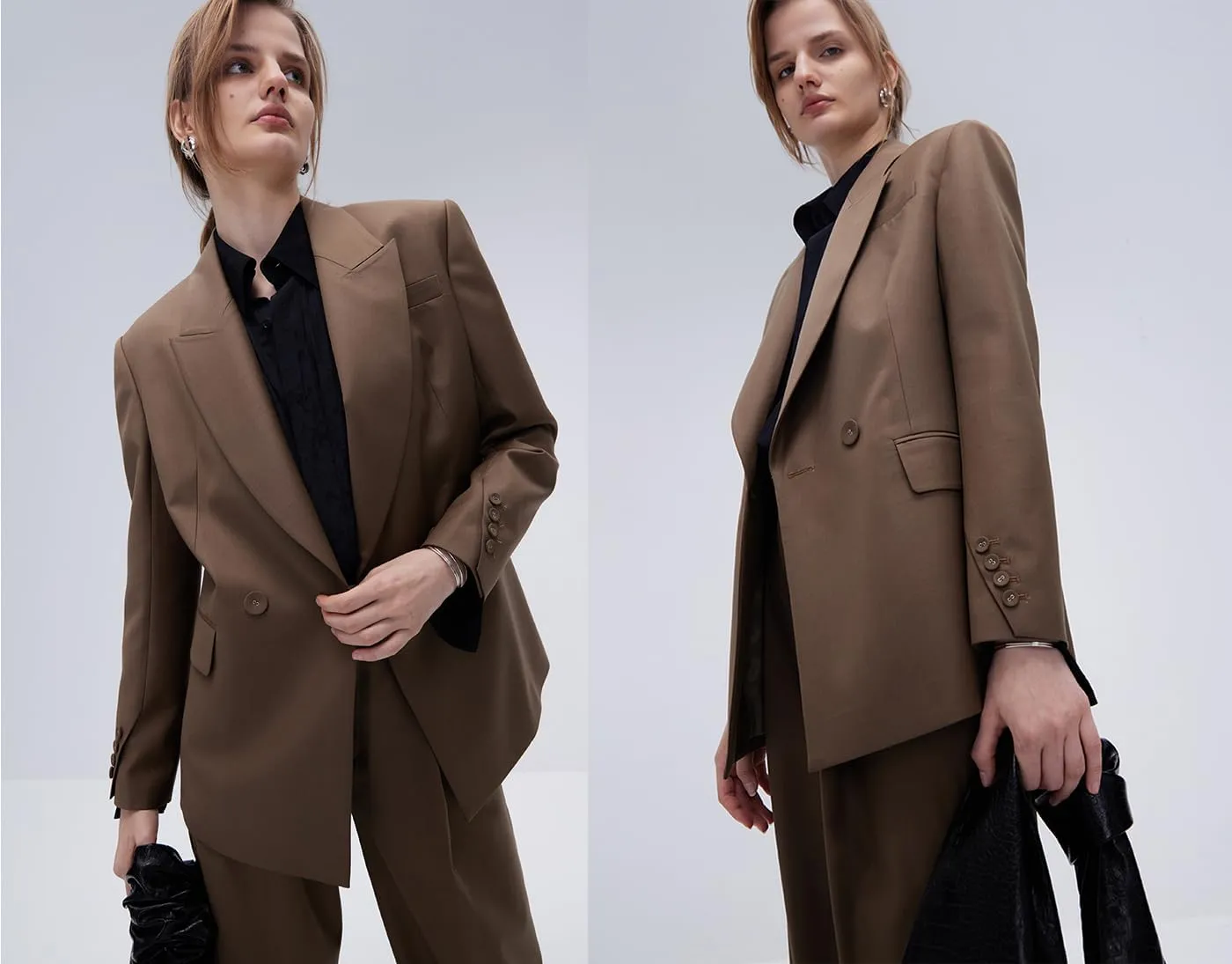 Kromoc Women's Suit Blazer Peak Lapel Double Breasted Buttons Jacket Business Concer Party
