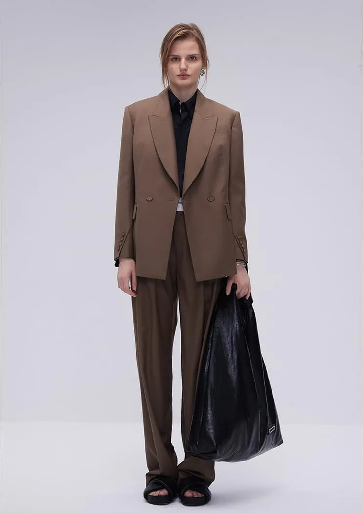 Kromoc Women's Suit Blazer Peak Lapel Double Breasted Buttons Jacket Business Concer Party