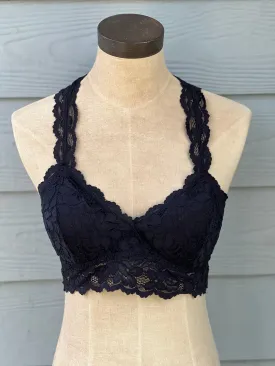 LACY RACERBACK BRALETTE (BLACK)