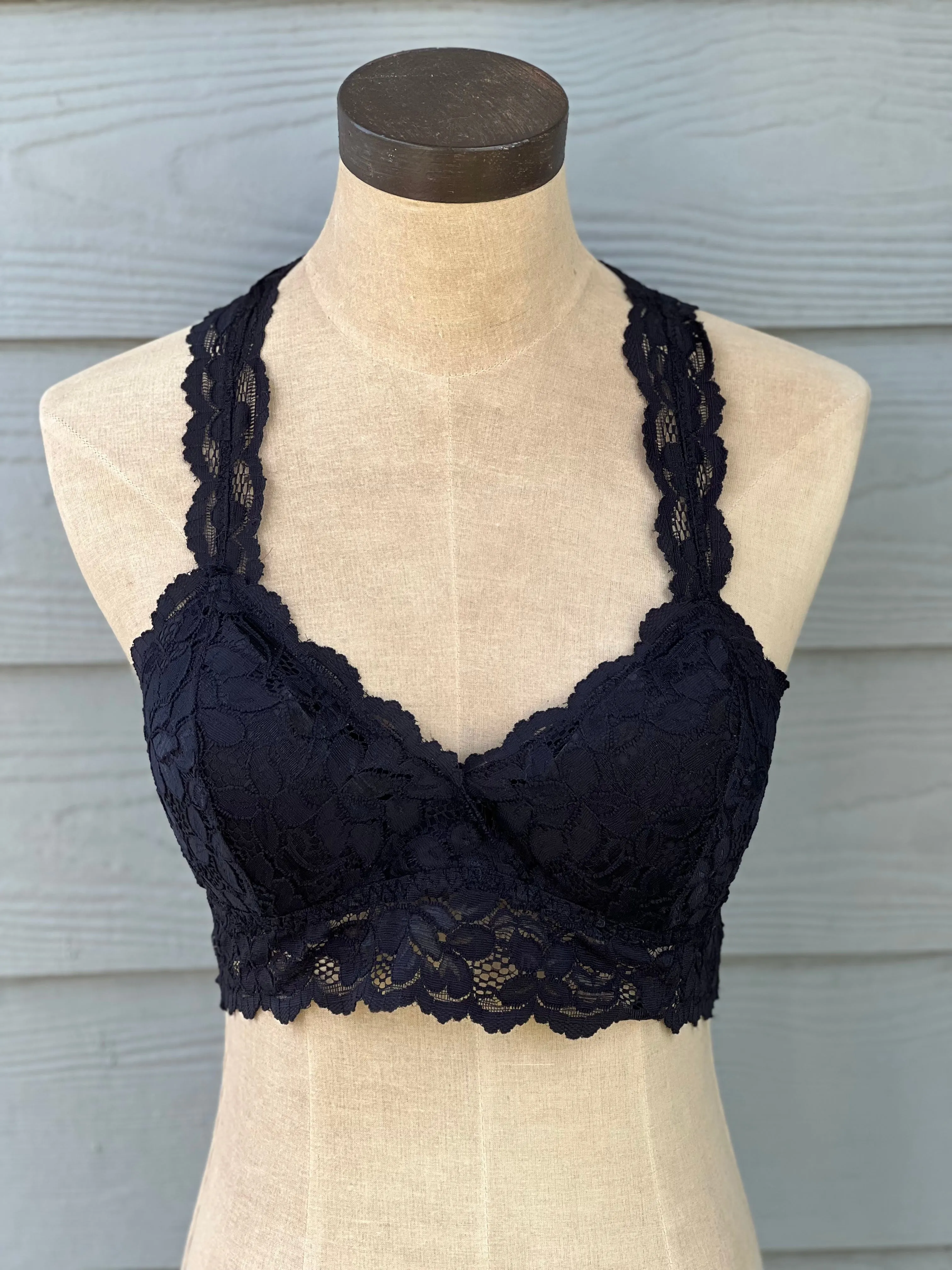 LACY RACERBACK BRALETTE (BLACK)