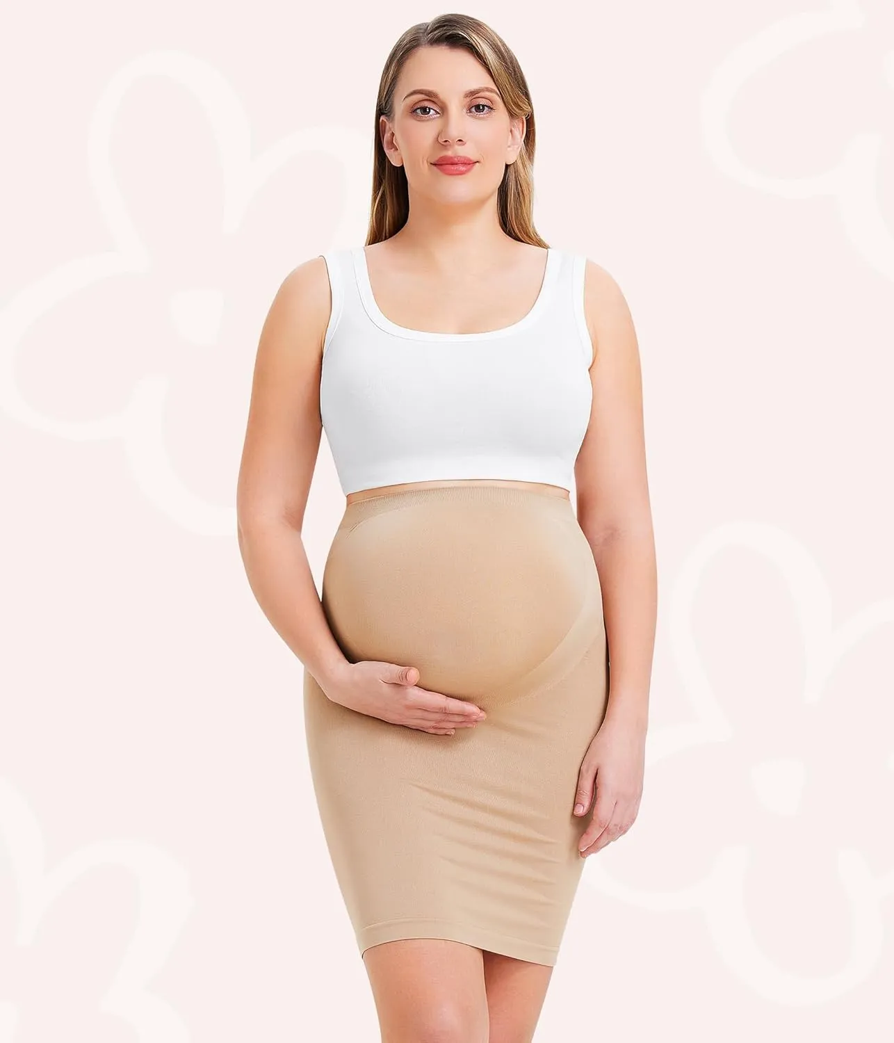 LANCS Seamless Maternity Pencil Skirt High Waisted Slip Skirt Pregnancy Shapewear Dress for Maternity Clothes