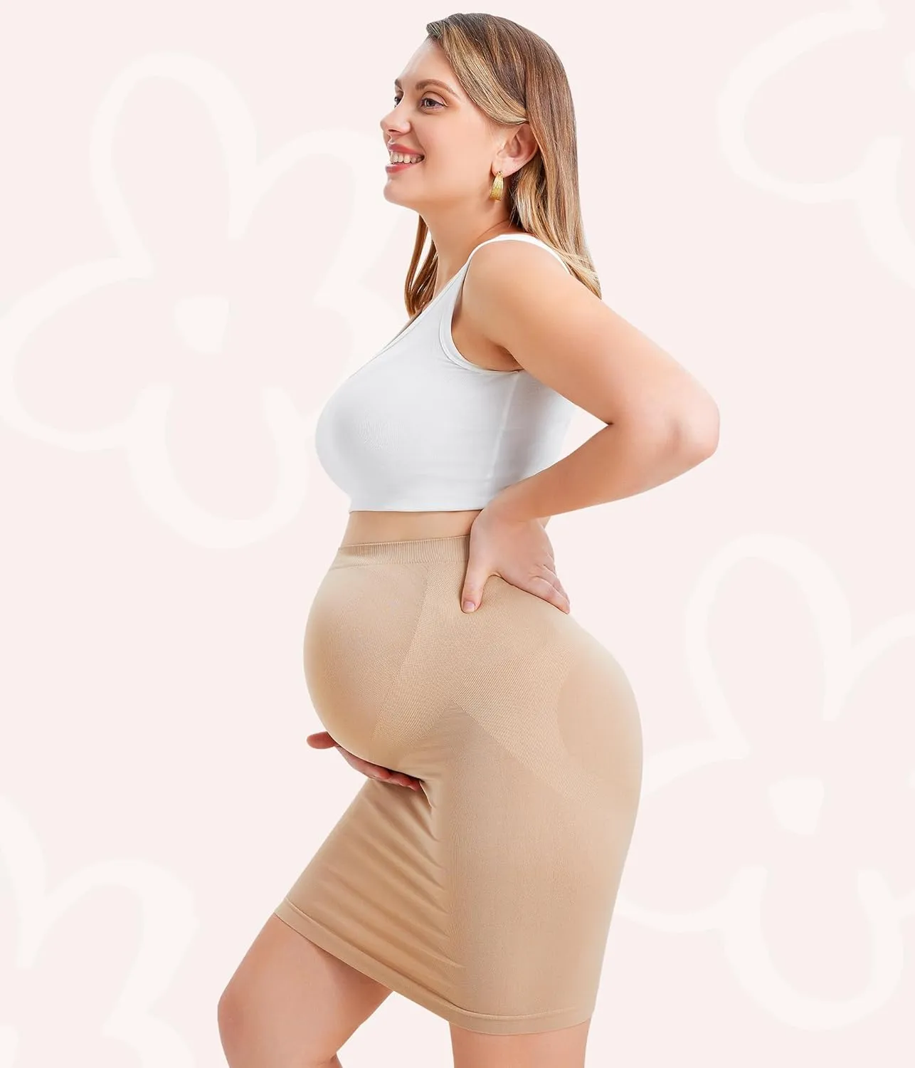 LANCS Seamless Maternity Pencil Skirt High Waisted Slip Skirt Pregnancy Shapewear Dress for Maternity Clothes