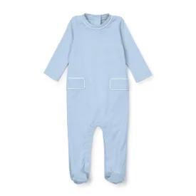 Lila & Hayes: Preston Romper - Light Blue with White Piping