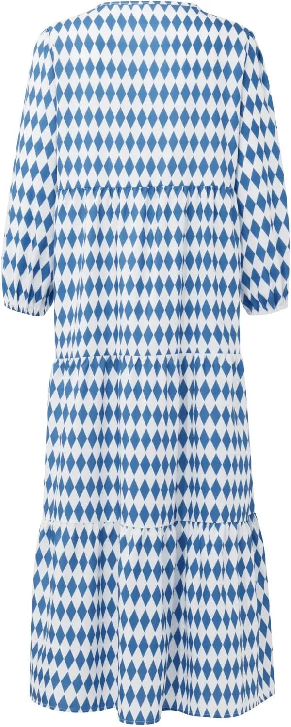 Maxi Boho Dresses for Women 2025 Casual Loose Fitting Puff Sleeve Long Flowy Dress Comfy V Neck Tiered Bohemian Dress