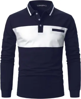 Mens Polo Shirts Short/Long Sleeve Casual Color Block Golf Polo T Shirt Stylish Contrast Collar Cotton Tops for Men