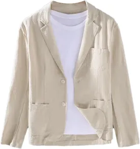 Men's Spring Summer Jacket  Casual Cotton Linen Blazer Loose Fit Lightweight Suit For Men
