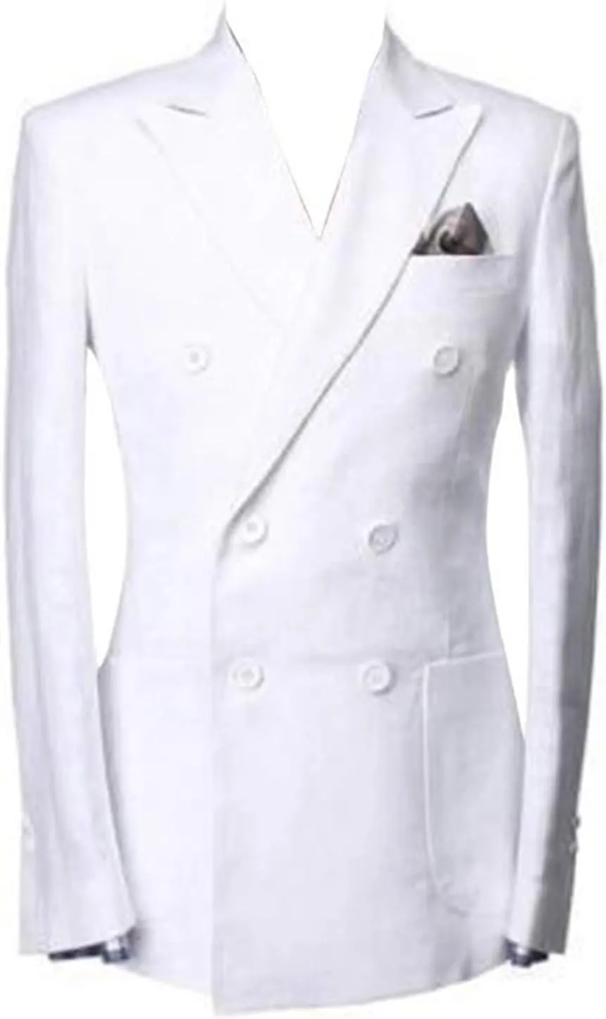 Men's Suit Blazer Linen Coat Double Breasted Buttons Peak Lapel Office Groomsmen Daily Jacket