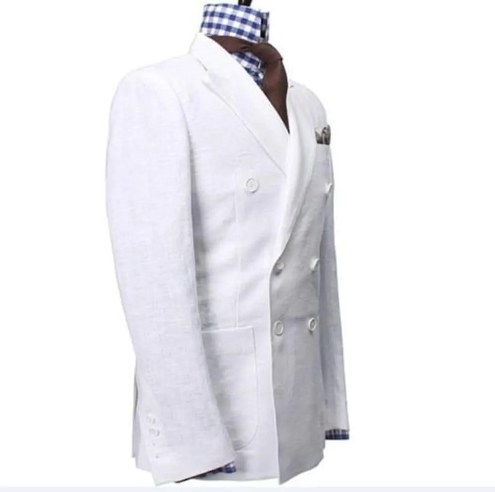 Men's Suit Blazer Linen Coat Double Breasted Buttons Peak Lapel Office Groomsmen Daily Jacket