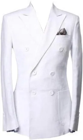 Men's Suit Blazer Linen Coat Double Breasted Buttons Peak Lapel Office Groomsmen Daily Jacket